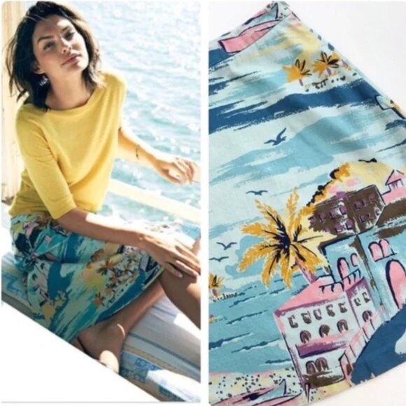 BODEN Nancy RIVIERA Blue Print A Line Cotton SKIRT SIze US 10 UK 14 Knee Length - Picture 4 of 7